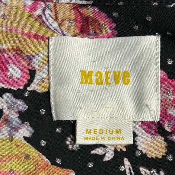 Maeve Anthropologie Metallic Dot Mixed Floral Print Tunic Dress Black Size M - Picture 10 of 12